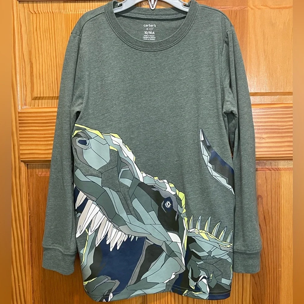 Carter’s Long Sleeve Shirt Size 10 10A Dinosaur Shade of Green Glow in the Dark